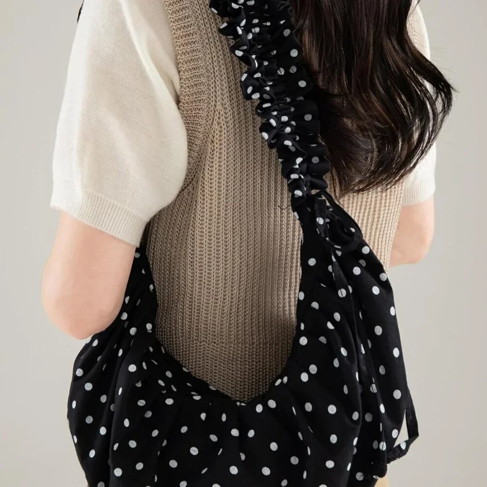 Polka Dot Crossbody Bag Women Polyester 14x8 Inches Adjustable Strap